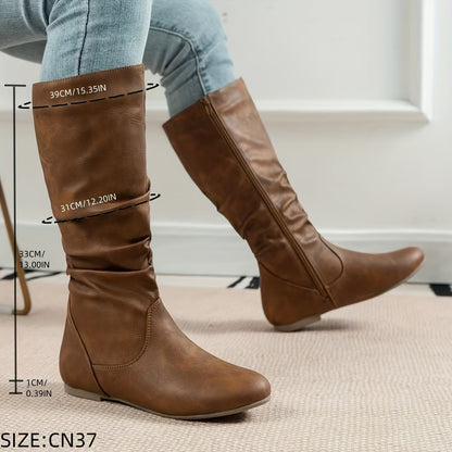 Kniehohe Stiefel Damen | Weiter Schaft & Flacher Absatz
