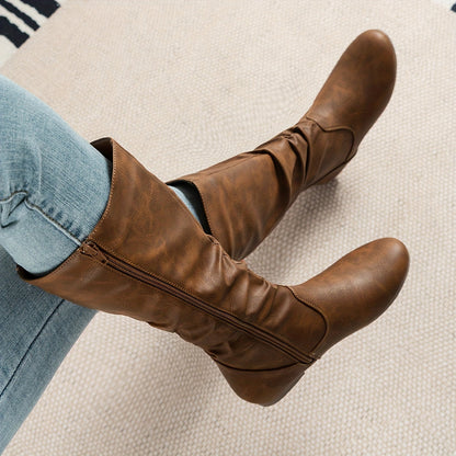 Kniehohe Stiefel Damen | Weiter Schaft & Flacher Absatz