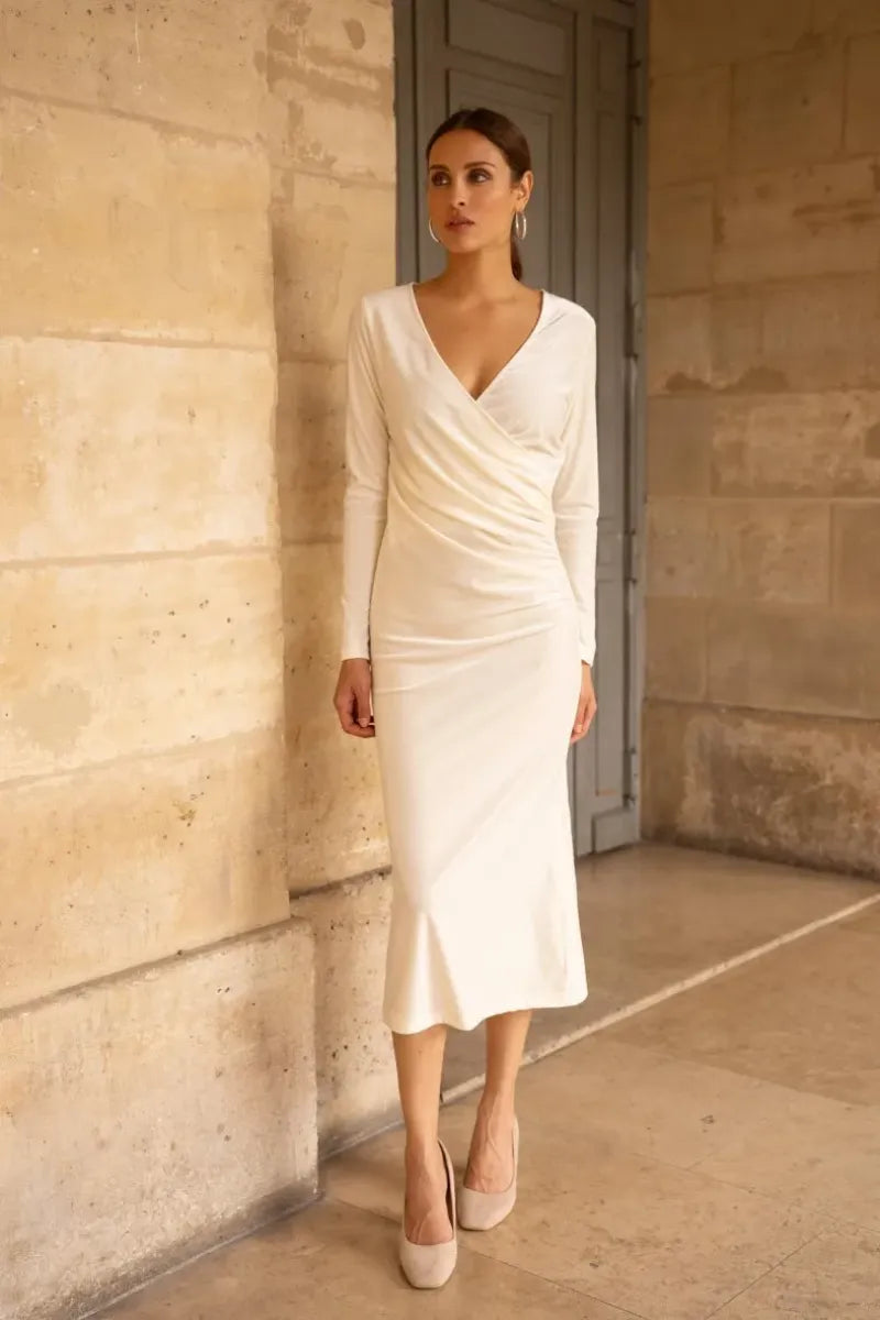 Kurzarm Polo Damen | Elegantes Midi-Wickelkleid aus Samt