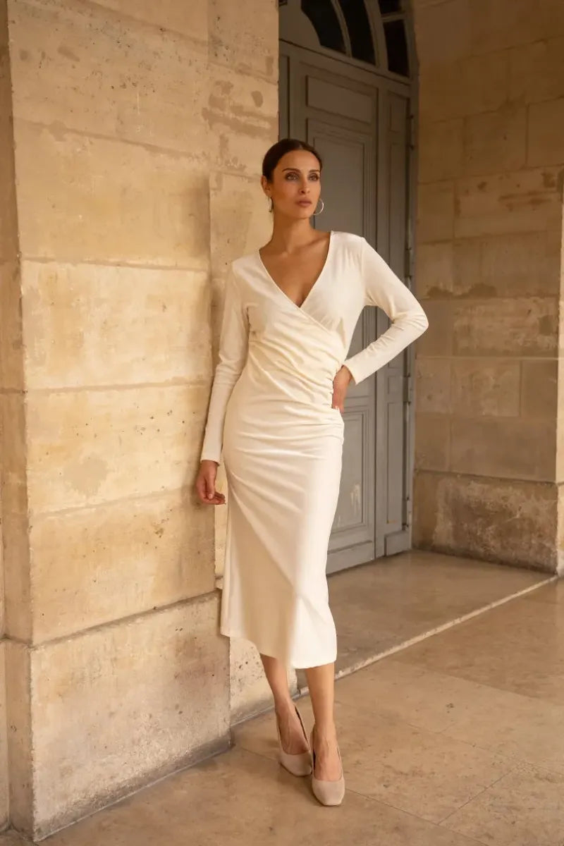 Kurzarm Polo Damen | Elegantes Midi-Wickelkleid aus Samt