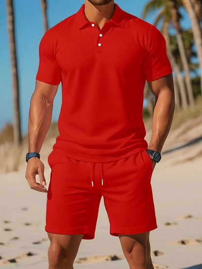Sommer Set Herren | Poloshirt & Shorts mit Waffelstruktur