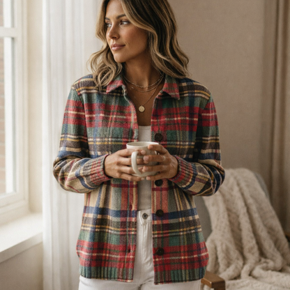 Langarm Bluse Damen | Karo & Knopfleiste