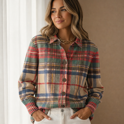 Langarm Bluse Damen | Karo & Knopfleiste