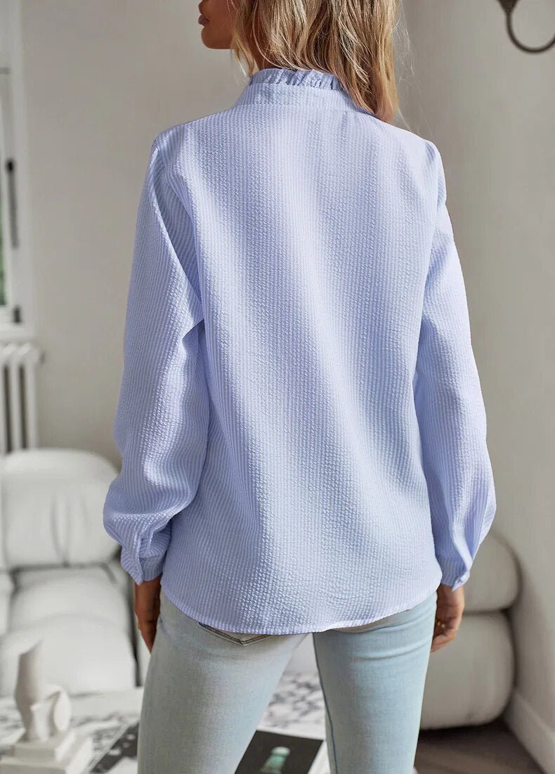 Langarm Bluse Damen | Rüschenleiste & Knopfleiste