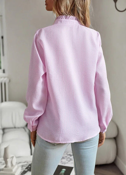 Langarm Bluse Damen | Rüschenleiste & Knopfleiste