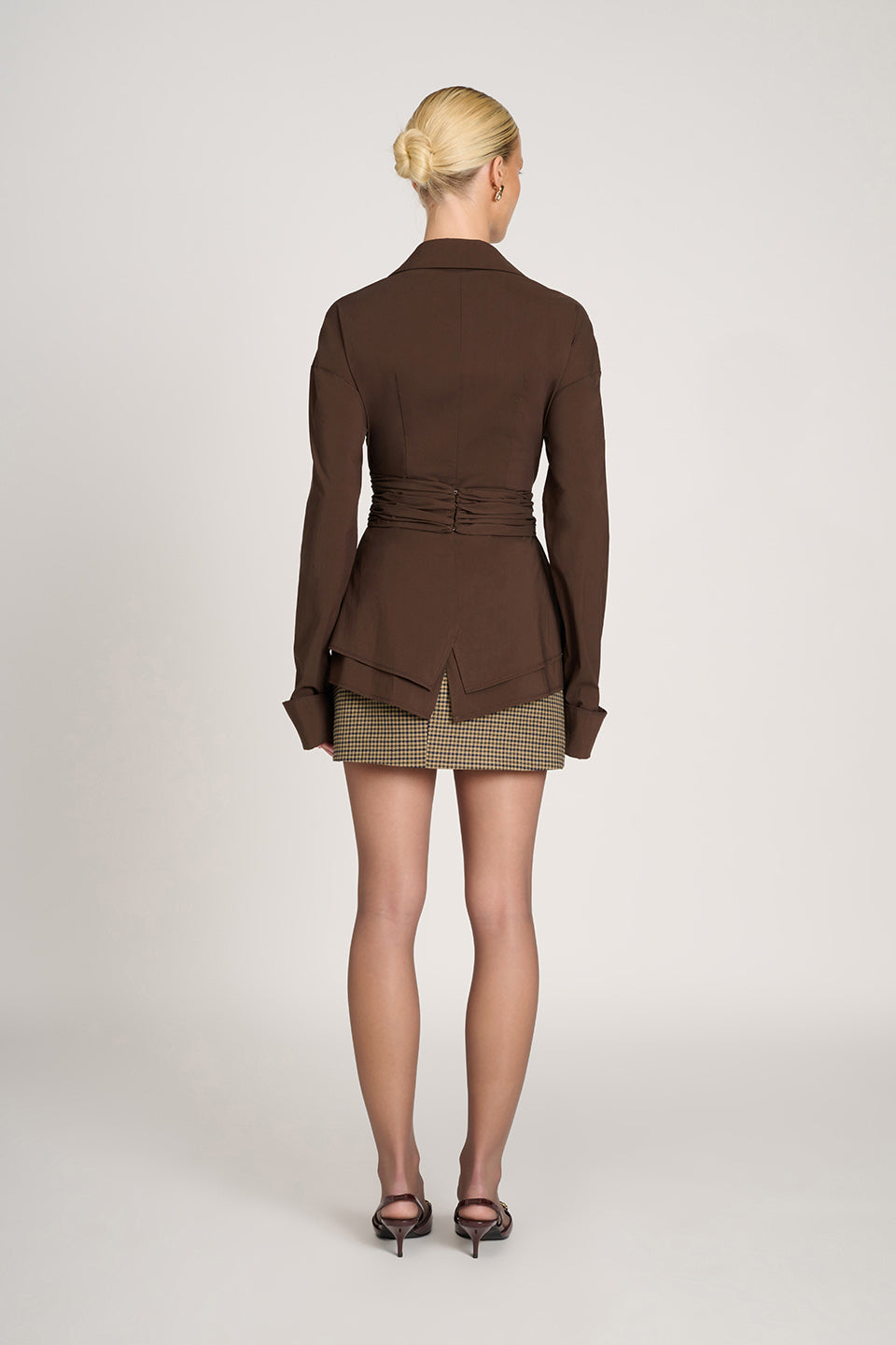 Langarm Bluse Damen | Taillenraffung & Schößchen