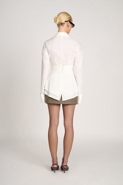 Langarm Bluse Damen | Taillenraffung & Schößchen
