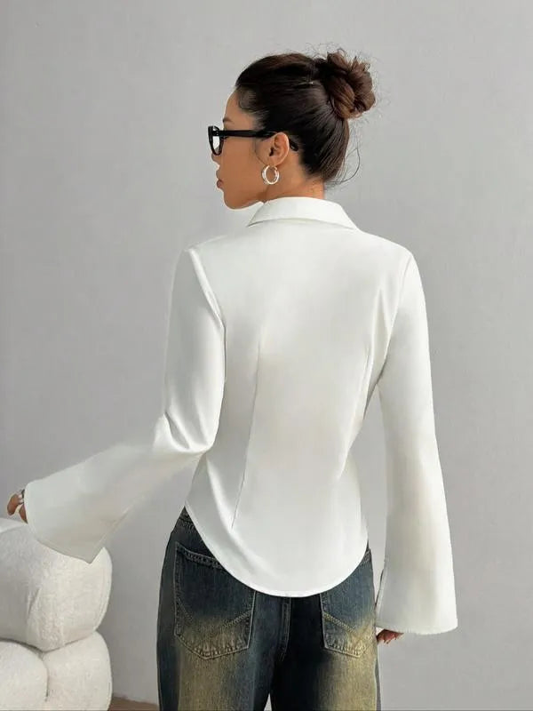 Langarm Bluse Damen | Taillierte Passform & Knopfleiste