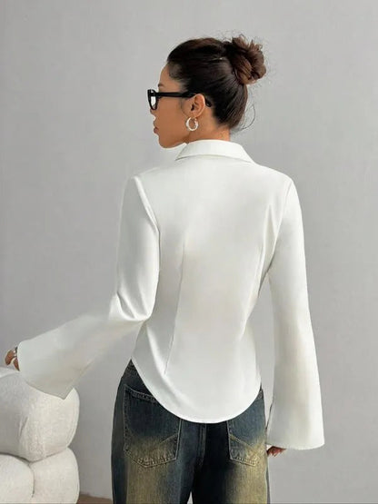 Langarm Bluse Damen | Taillierte Passform & Knopfleiste