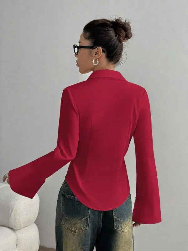 Langarm Bluse Damen | Taillierte Passform & Knopfleiste