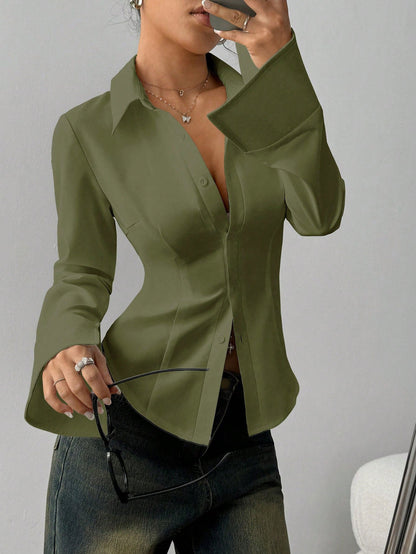 Langarm Bluse Damen | Taillierte Passform & Knopfleiste