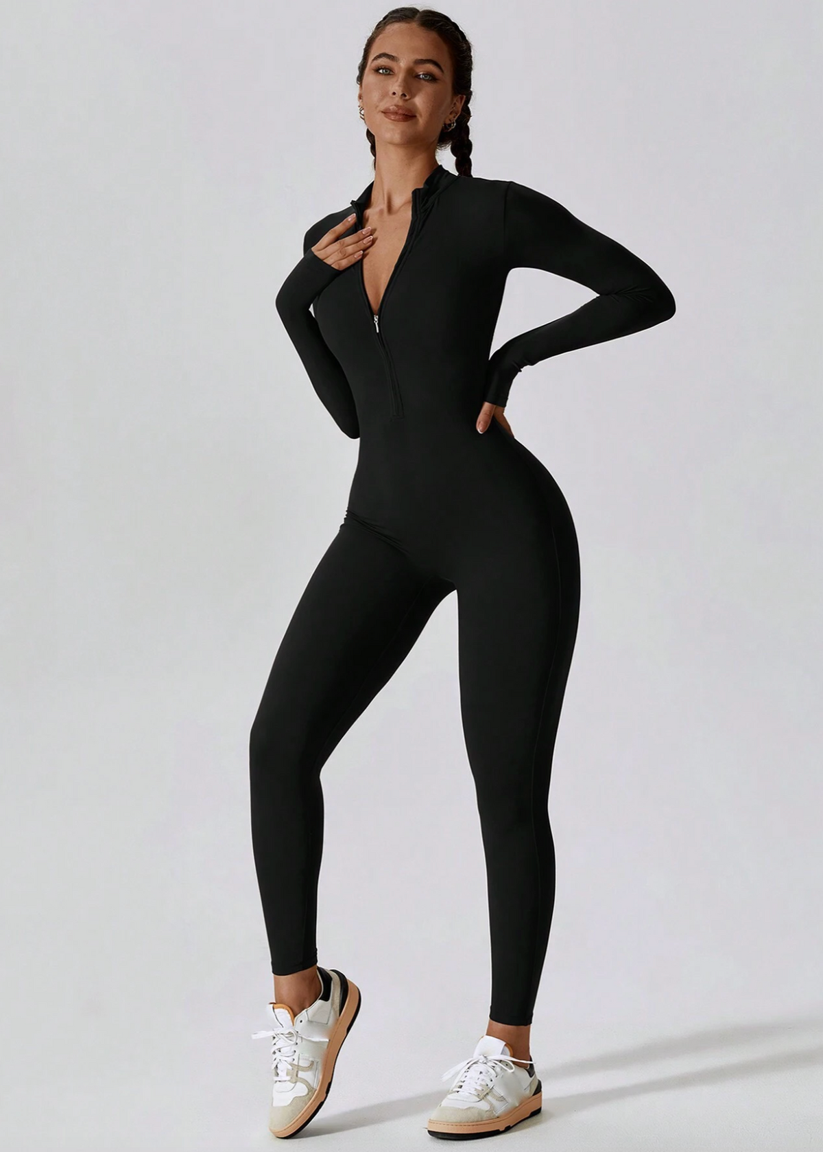 Langarm Jumpsuit Damen | Figurbetont & Frontzipper