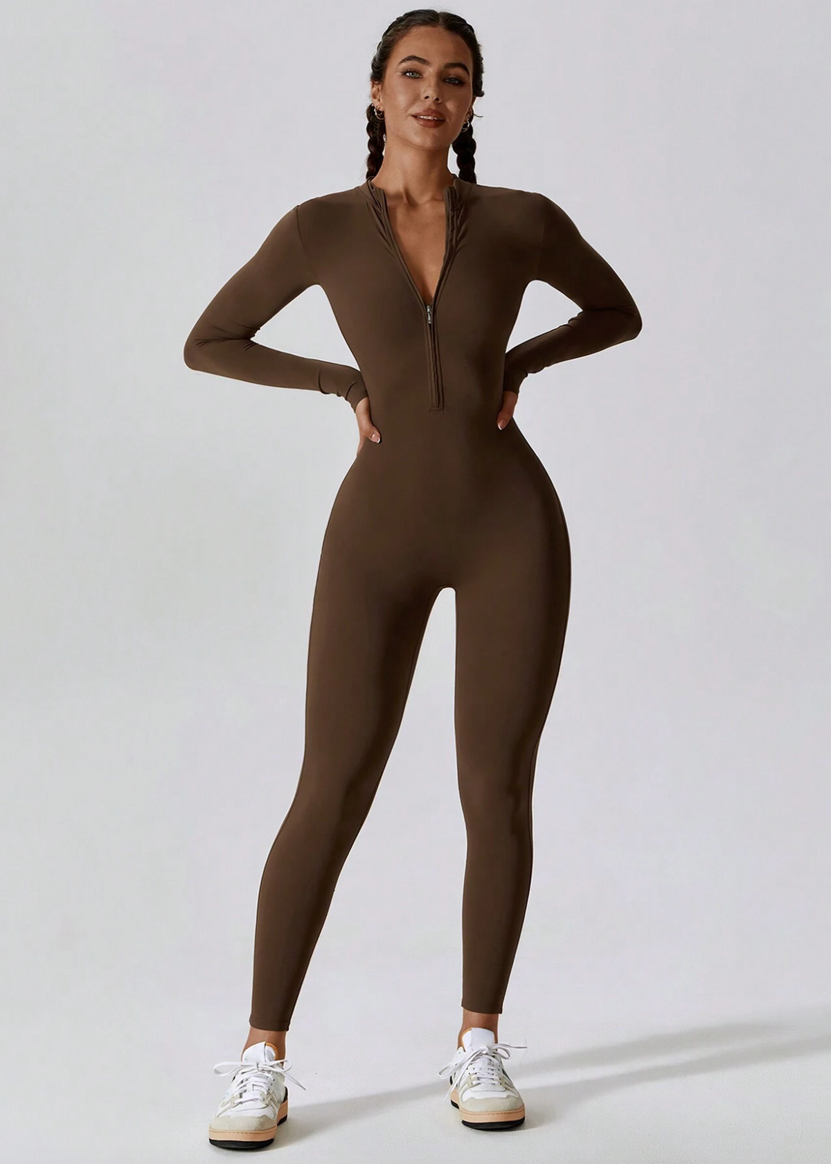 Langarm Jumpsuit Damen | Figurbetont & Frontzipper