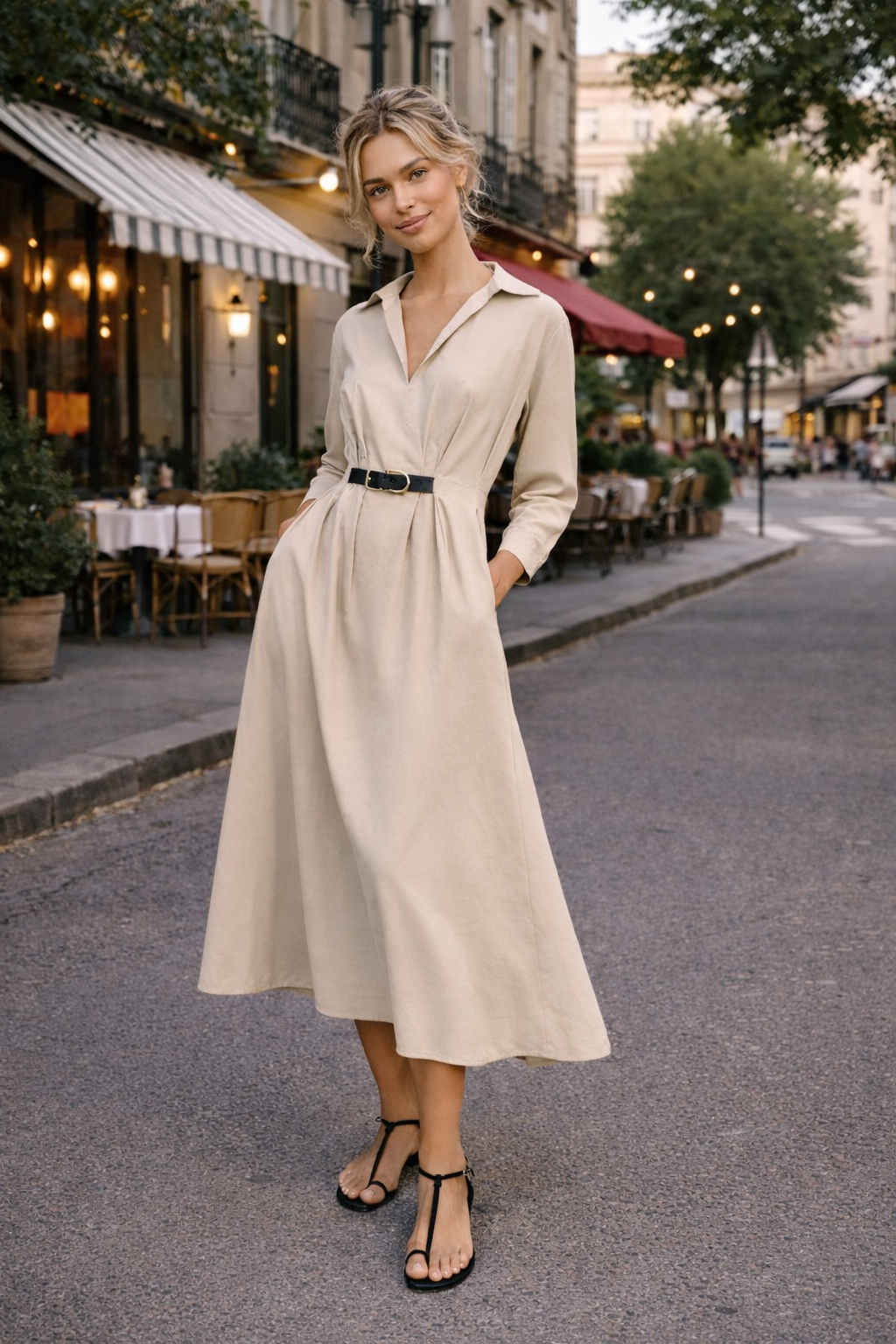 Langarm Kleid Damen | Taillierte Silhouette & Reverskragen