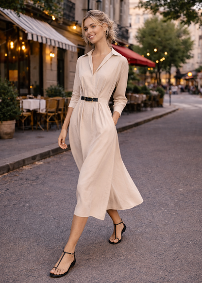 Langarm Kleid Damen | Taillierte Silhouette & Reverskragen