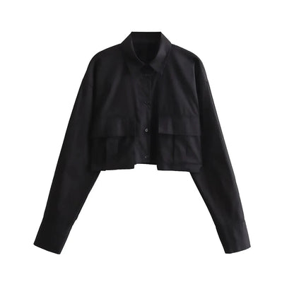 Langarm Polo Damen als Hemdbluse | Cropped & Aufgesetzte Taschen