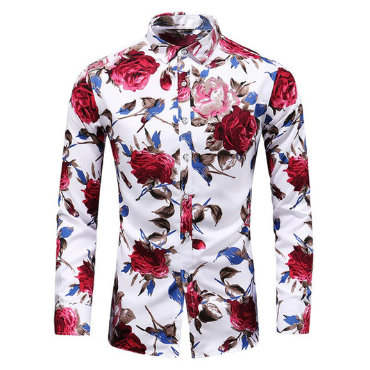 Langarm Polo Herren | Blumen-Print & Hemdkragen
