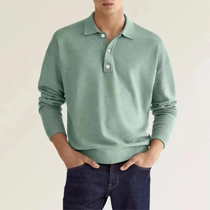 Langarm Polo Herren aus Feinstrick | Polokragen & Knopfleiste