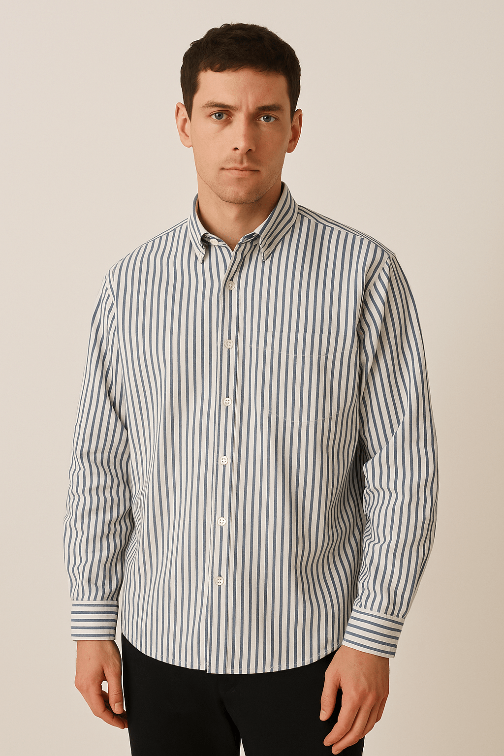 Langarm Polo Herren gestreift | Button-Down-Kragen & Brusttasche
