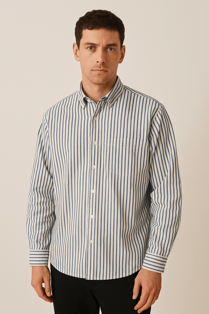 Langarm Polo Herren gestreift | Button-Down-Kragen & Brusttasche