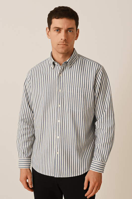 Langarm Polo Herren gestreift | Button-Down-Kragen & Brusttasche