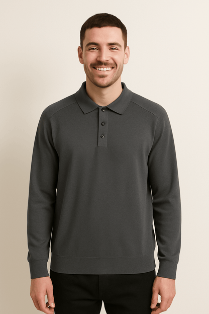 Langarm Polo Herren mit Polokragen | Feinstrick & Knopfleiste