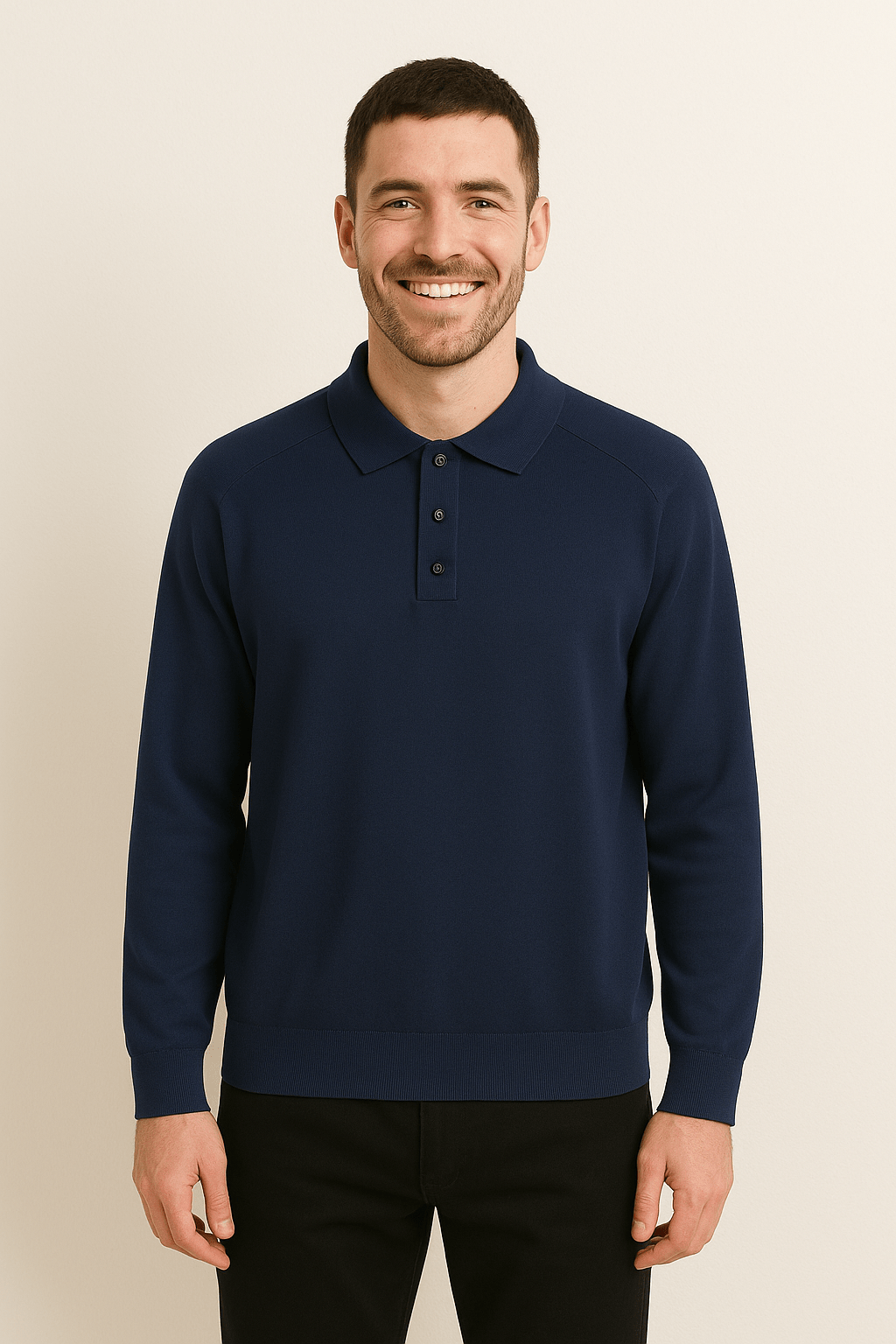 Langarm Polo Herren mit Polokragen | Feinstrick & Knopfleiste