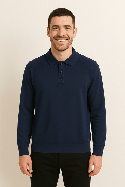 Langarm Polo Herren mit Polokragen | Feinstrick & Knopfleiste