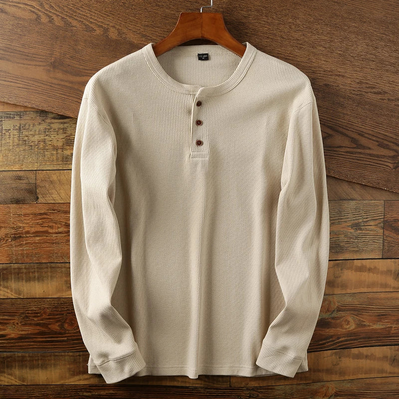 Langarm Shirt Herren | Rundhals & Knopfleiste