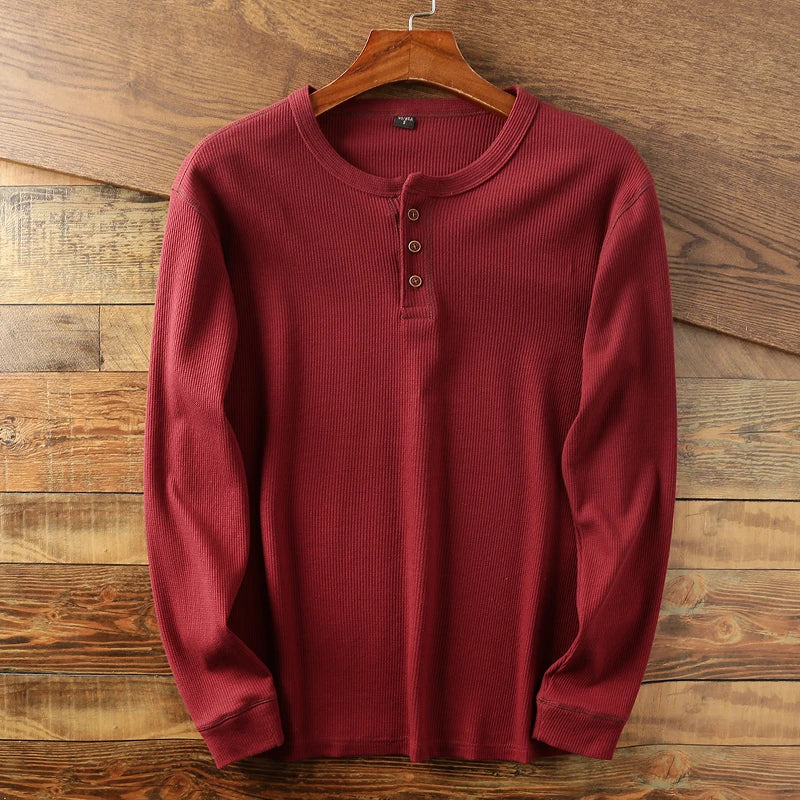 Langarm Shirt Herren | Rundhals & Knopfleiste