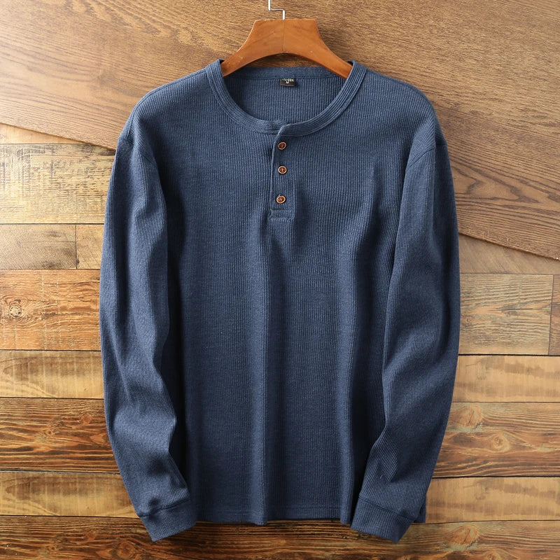 Langarm Shirt Herren | Rundhals & Knopfleiste