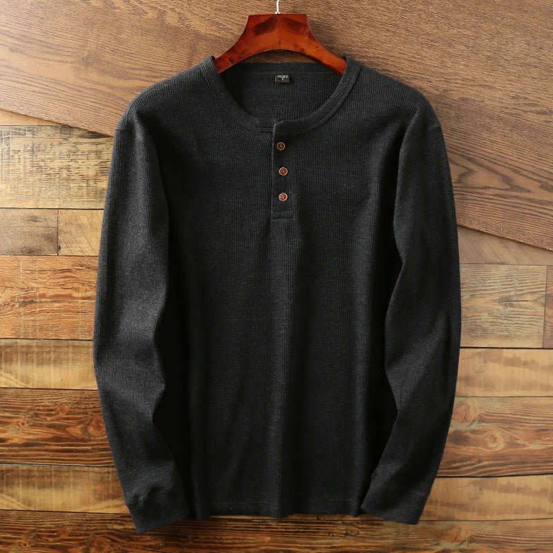 Langarm Shirt Herren | Rundhals & Knopfleiste