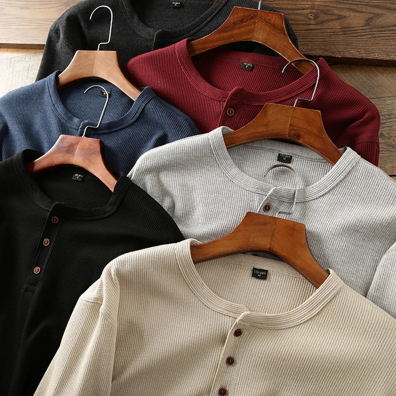 Langarm Shirt Herren | Rundhals & Knopfleiste