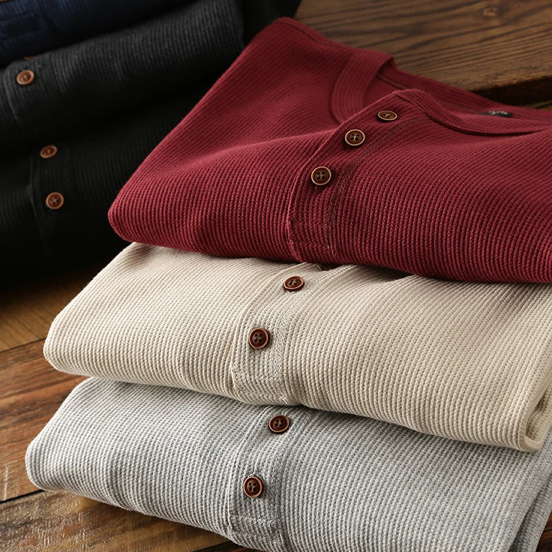 Langarm Shirt Herren | Rundhals & Knopfleiste