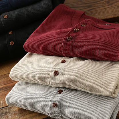 Langarm Shirt Herren | Rundhals & Knopfleiste