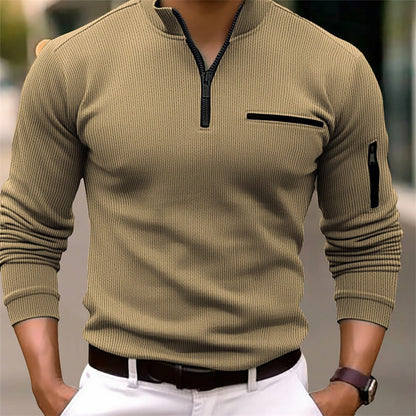 Langarm Shirt Herren | Stehkragen & Zip