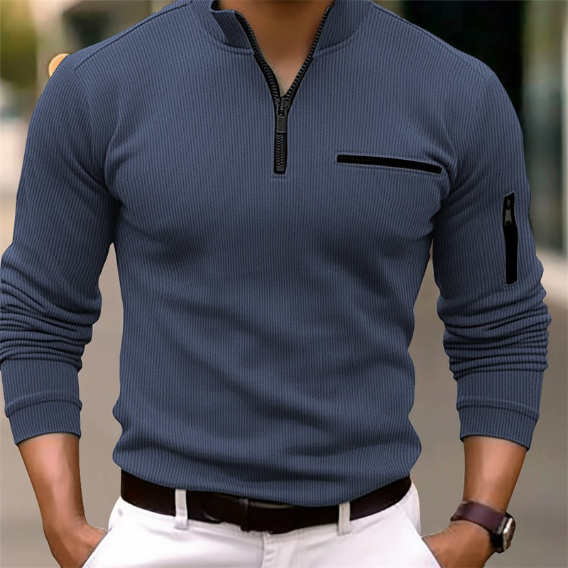 Langarm Shirt Herren | Stehkragen & Zip
