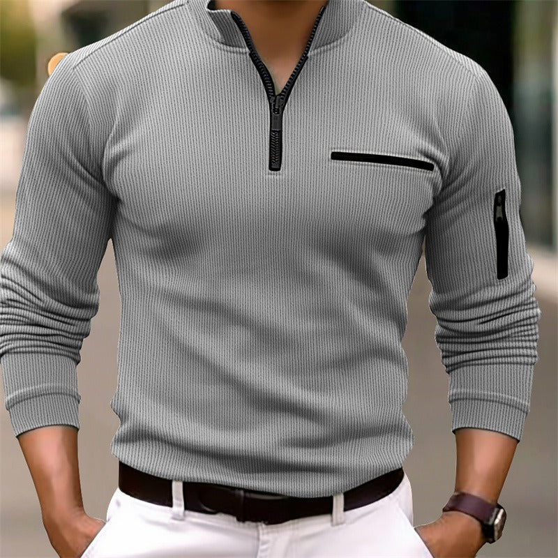 Langarm Shirt Herren | Stehkragen & Zip