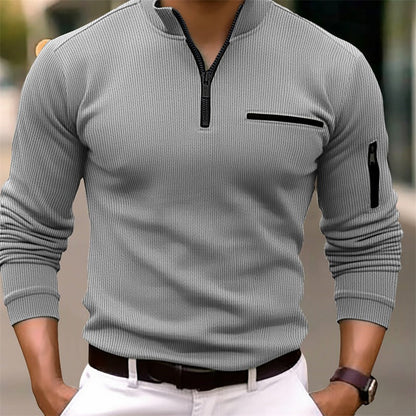 Langarm Shirt Herren | Stehkragen & Zip