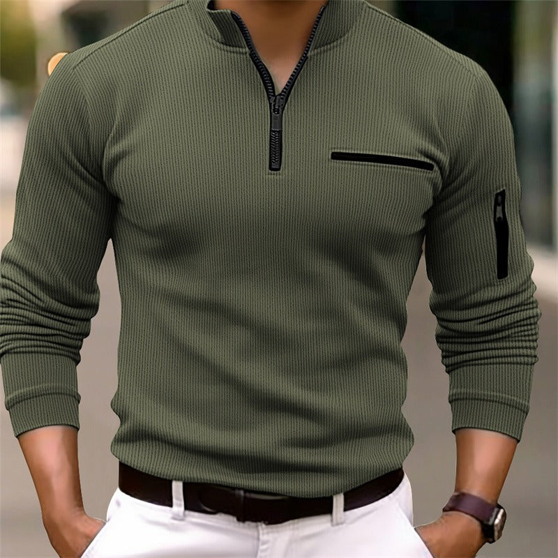 Langarm Shirt Herren | Stehkragen & Zip