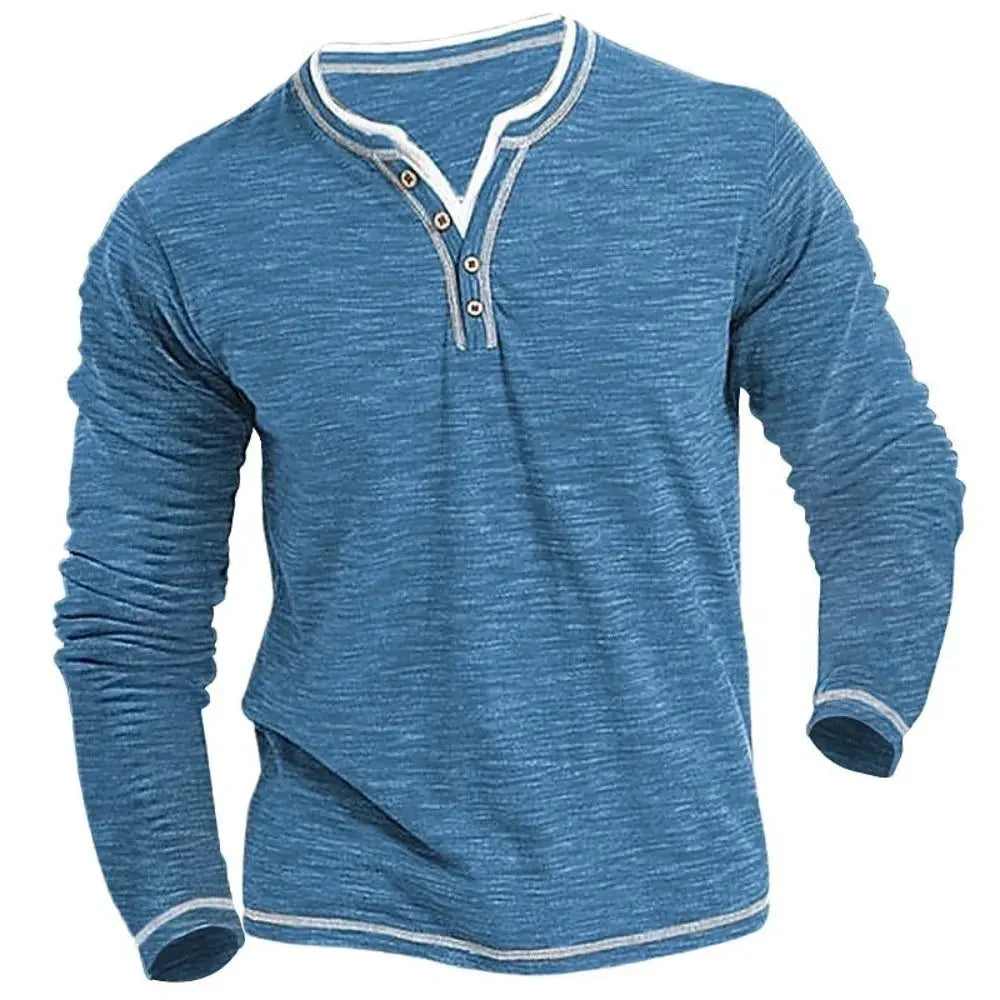 Langarm Shirt Herren | V-Ausschnitt & Kontrastblende