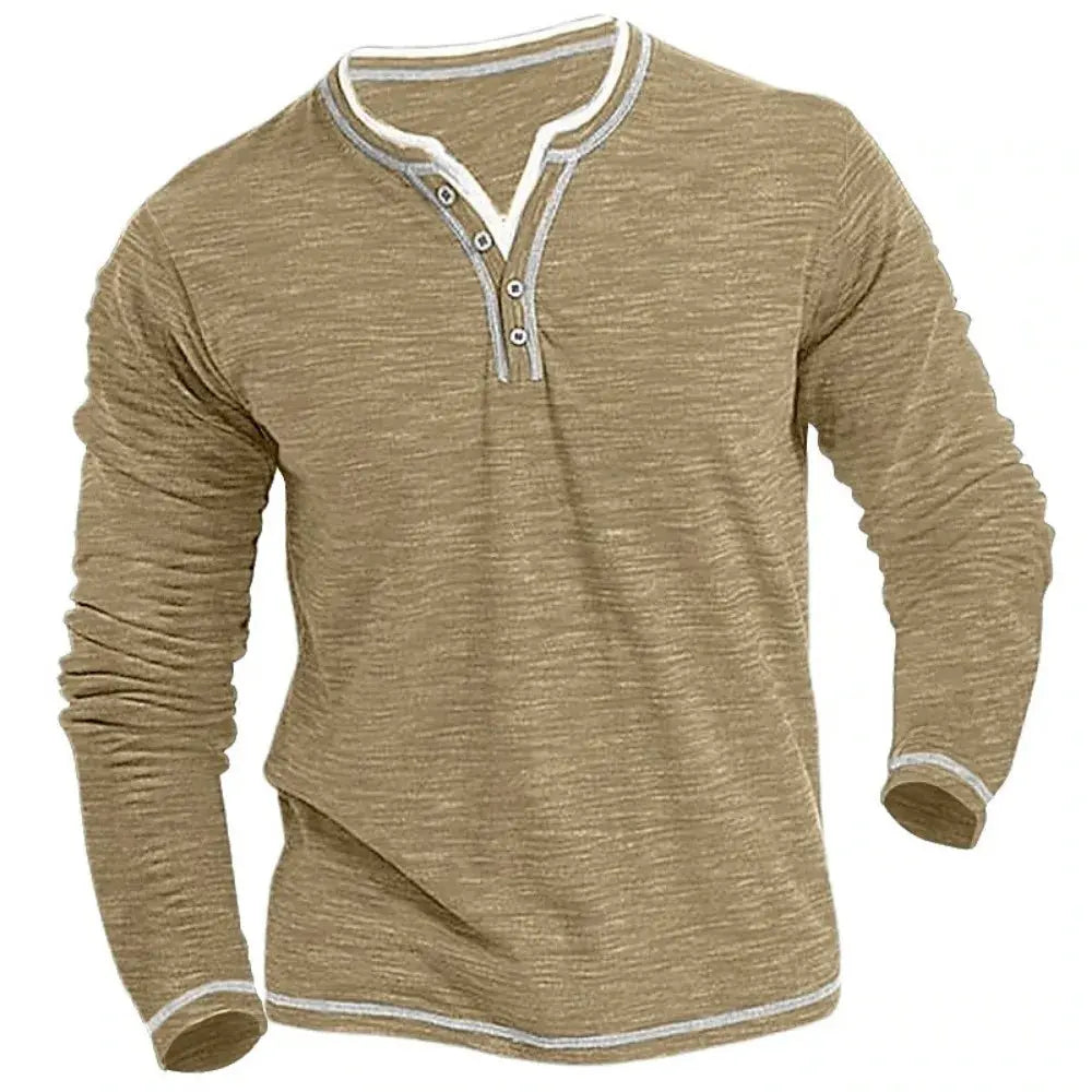 Langarm Shirt Herren | V-Ausschnitt & Kontrastblende
