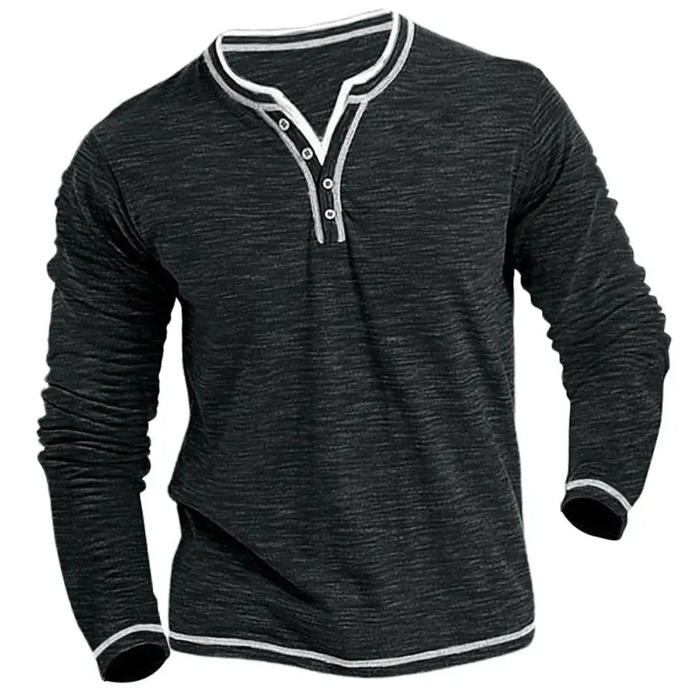 Langarm Shirt Herren | V-Ausschnitt & Kontrastblende