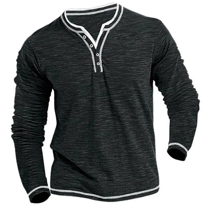 Langarm Shirt Herren | V-Ausschnitt & Kontrastblende