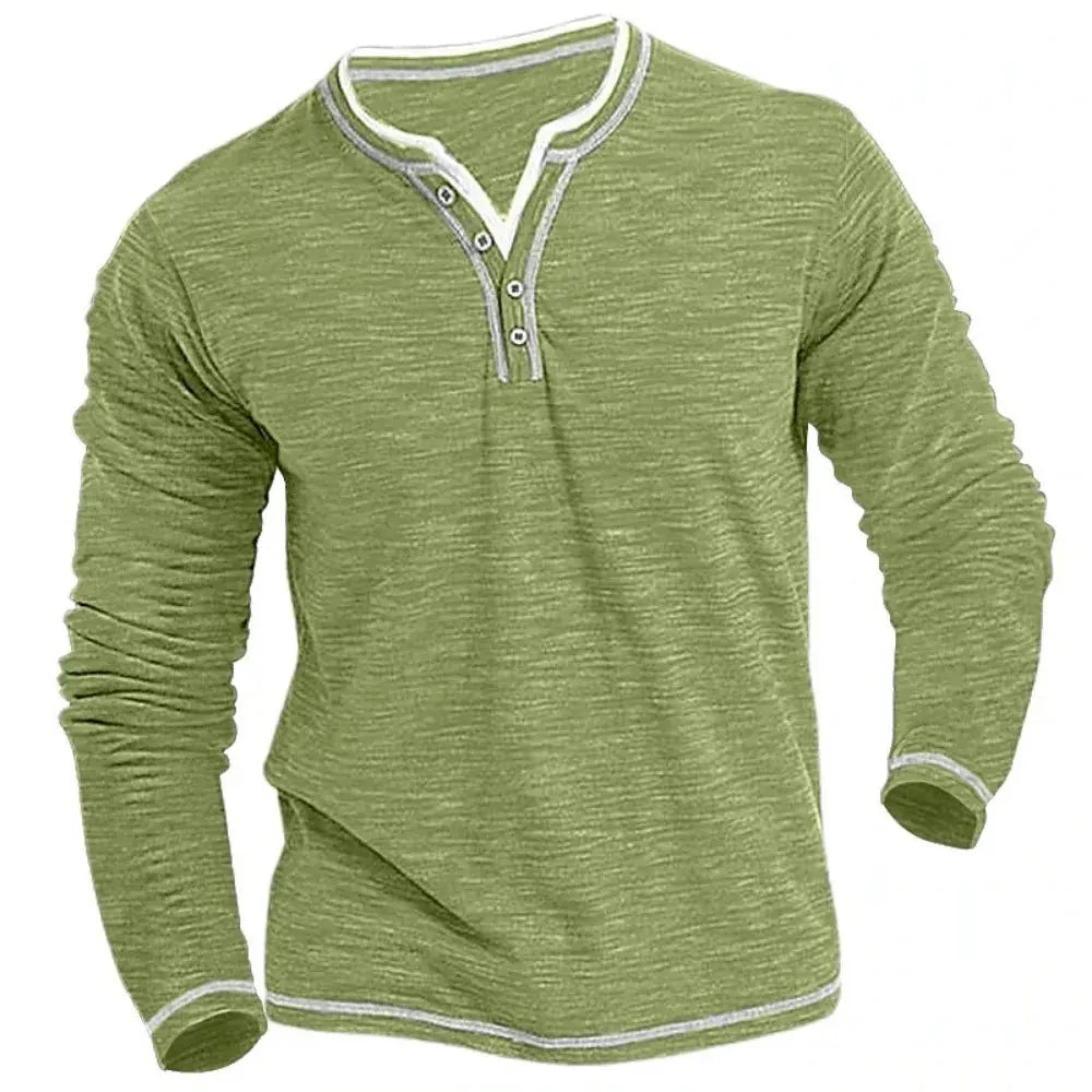 Langarm Shirt Herren | V-Ausschnitt & Kontrastblende