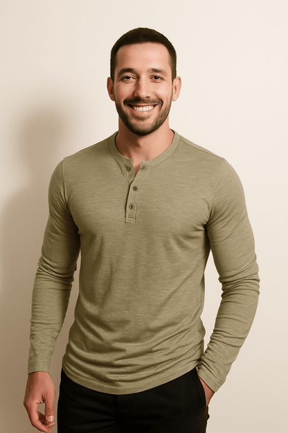 Langarm Shirt Herren mit Knopfleiste | Henley-Look & Rundhals