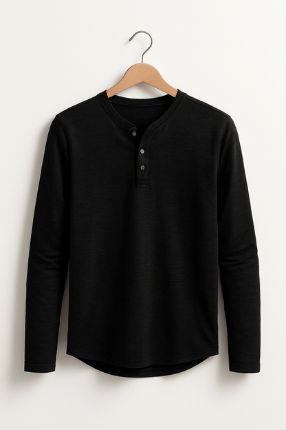 Langarm Shirt Herren mit Knopfleiste | Henley-Look & Rundhals