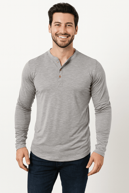 Langarm Shirt Herren mit Knopfleiste | Henley-Look & Rundhals