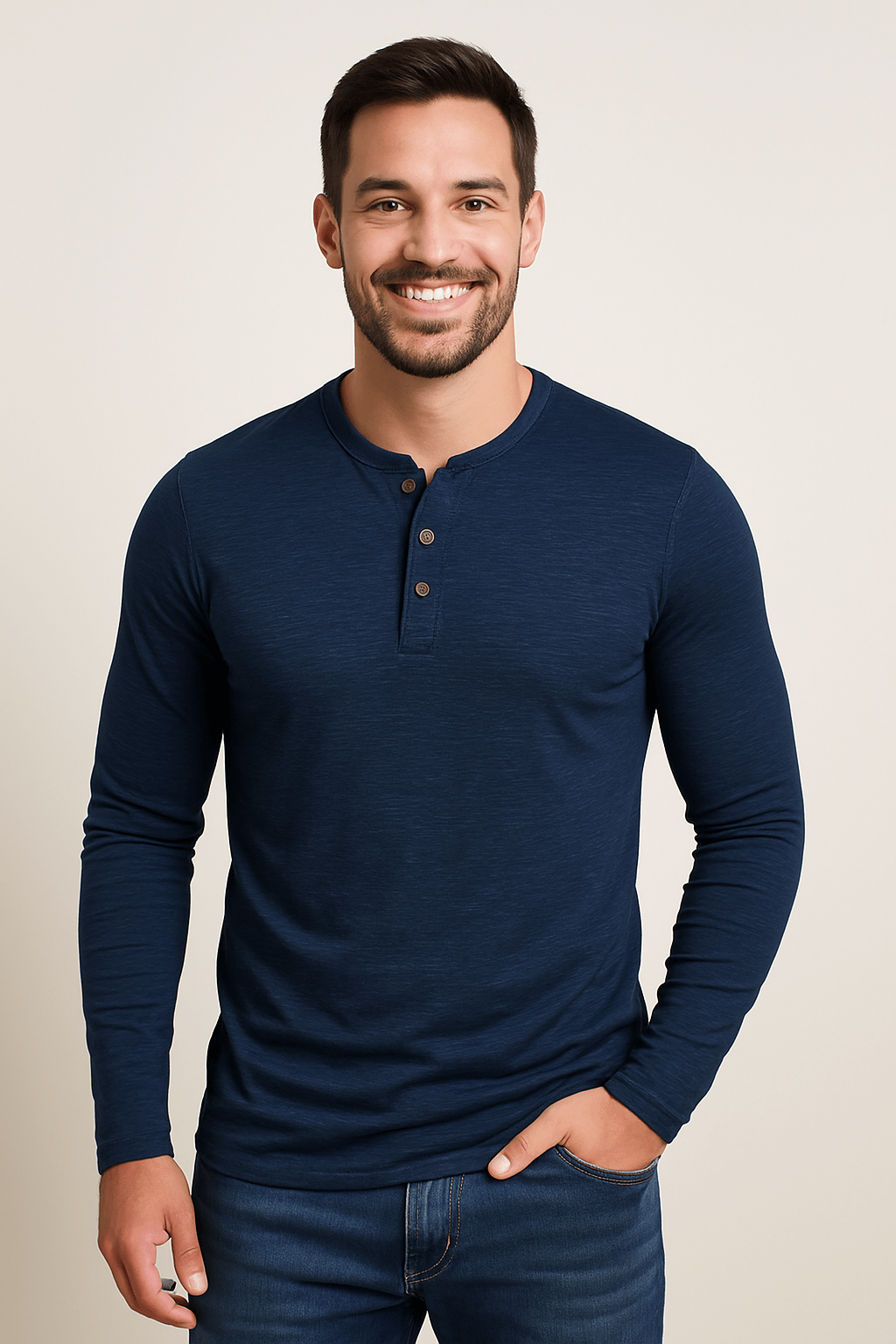Langarm Shirt Herren mit Knopfleiste | Henley-Look & Rundhals