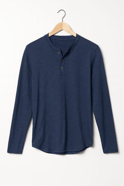 Langarm Shirt Herren mit Knopfleiste | Henley-Look & Rundhals